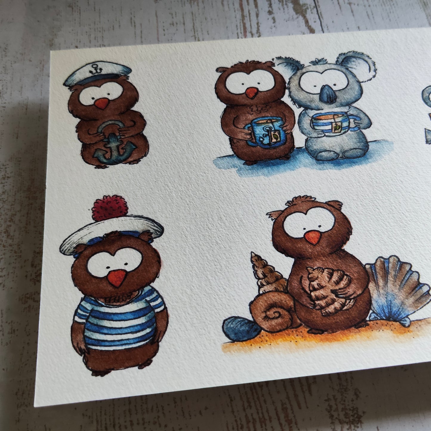 Affiche A5 Animaux Marins Mignons – Hiboux, Koala & Phare