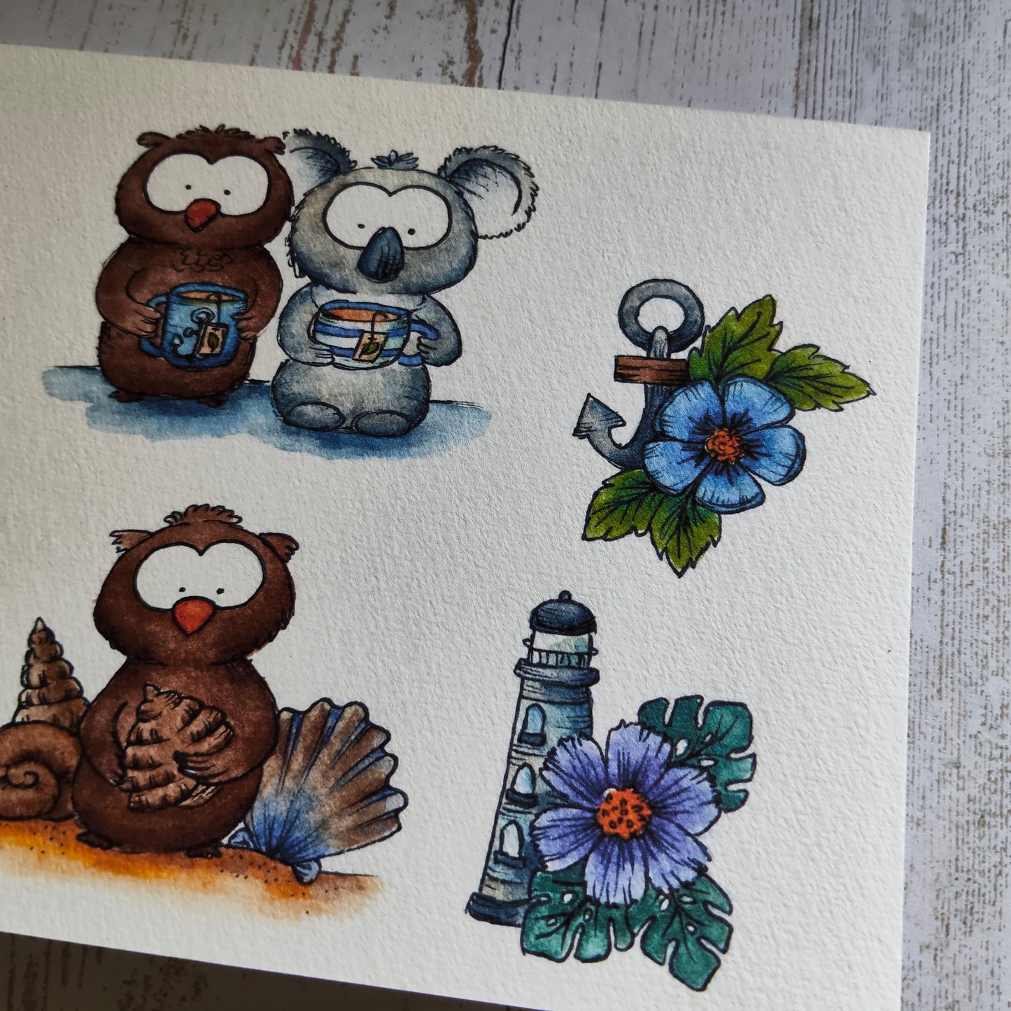 Affiche A5 Animaux Marins Mignons – Hiboux, Koala & Phare