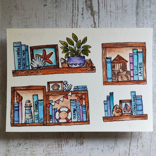 Affiche A5 Bibliothèque Marine – Livres & Trésors