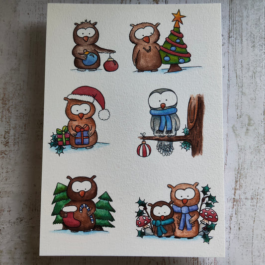 Affiche A5 Animal Oiseaux Hiboux Chouette Saison Hiver Noël