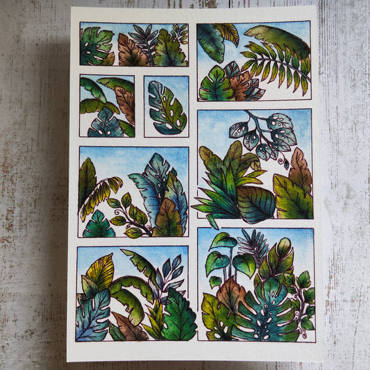 Affiche A5 Feuillages Tropicaux – Illustration Nature Verte, Jungle Douce, Impression Aquarelle