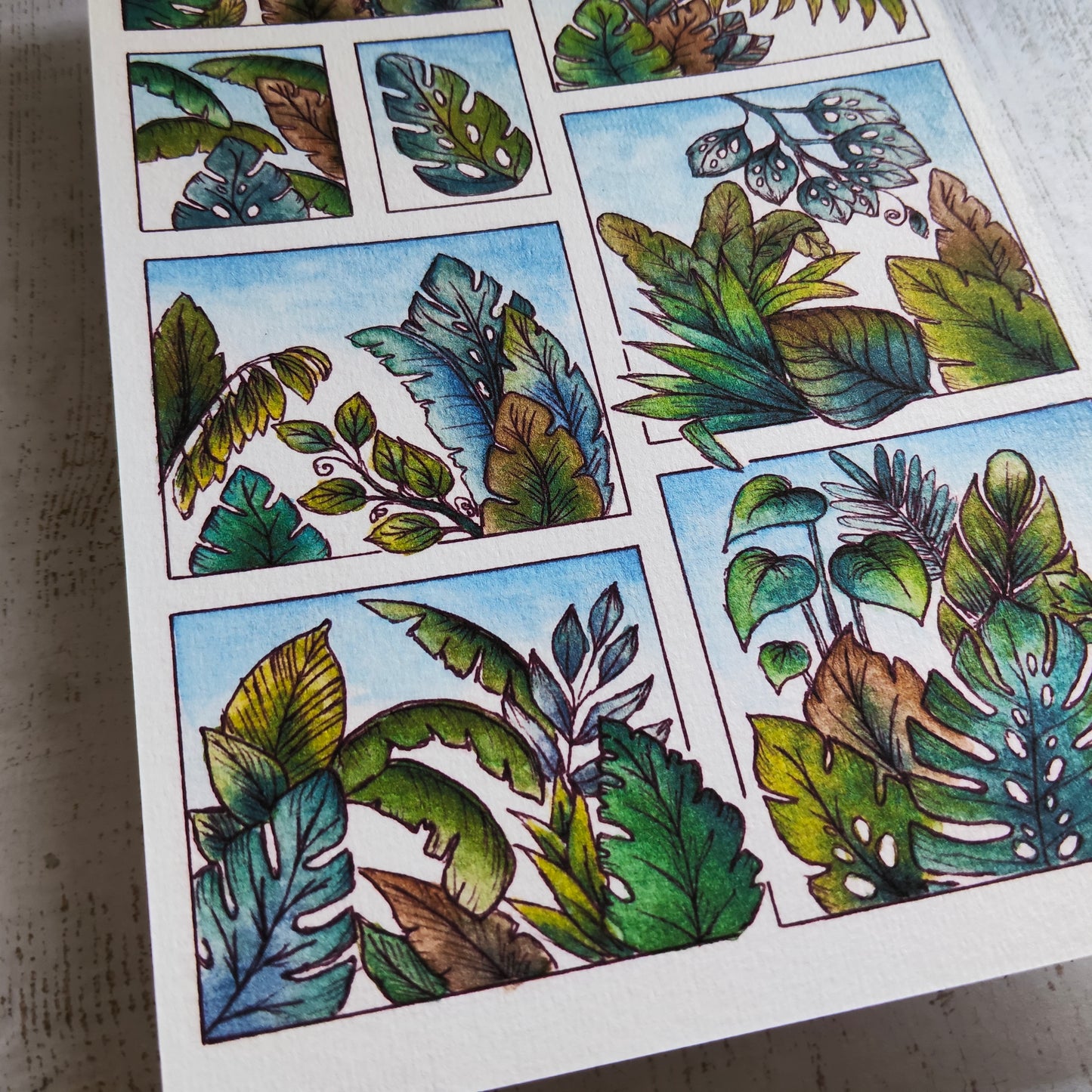 Affiche A5 Feuillages Tropicaux – Illustration Nature Verte, Jungle Douce, Impression Aquarelle