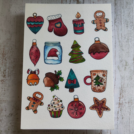 Affiche A5 Motifs de Noël Boule Sapin Pain d'épice Hiver