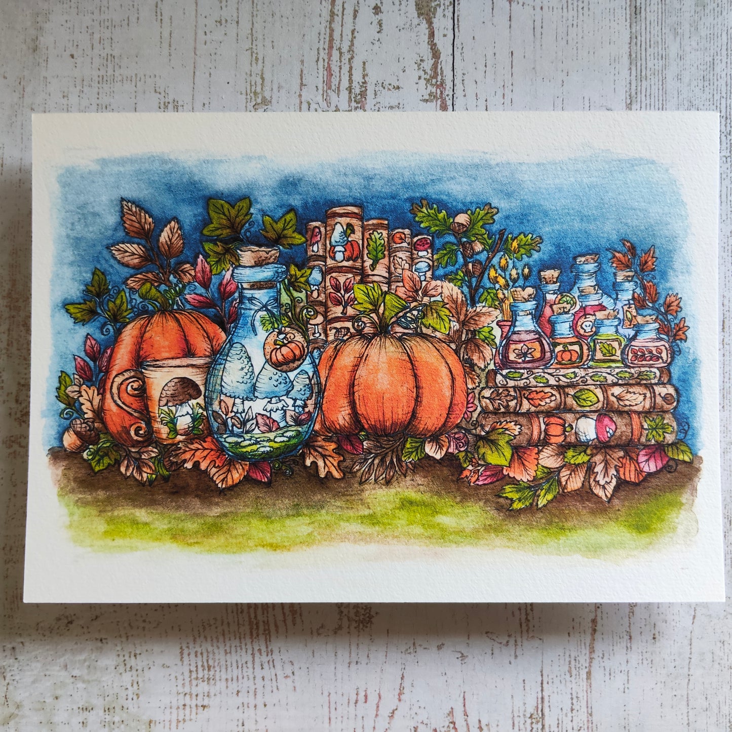 Affiche A5 Paysage Saison Automne Citrouille Livre Féerique