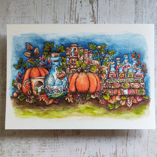 Affiche A5 Paysage Saison Automne Citrouille Livre Féerique