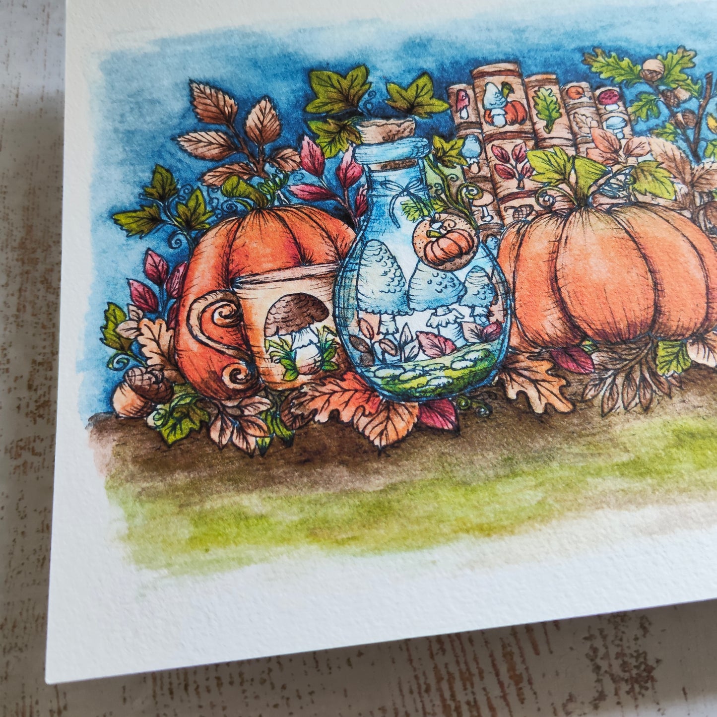 Affiche A5 Paysage Saison Automne Citrouille Livre Féerique