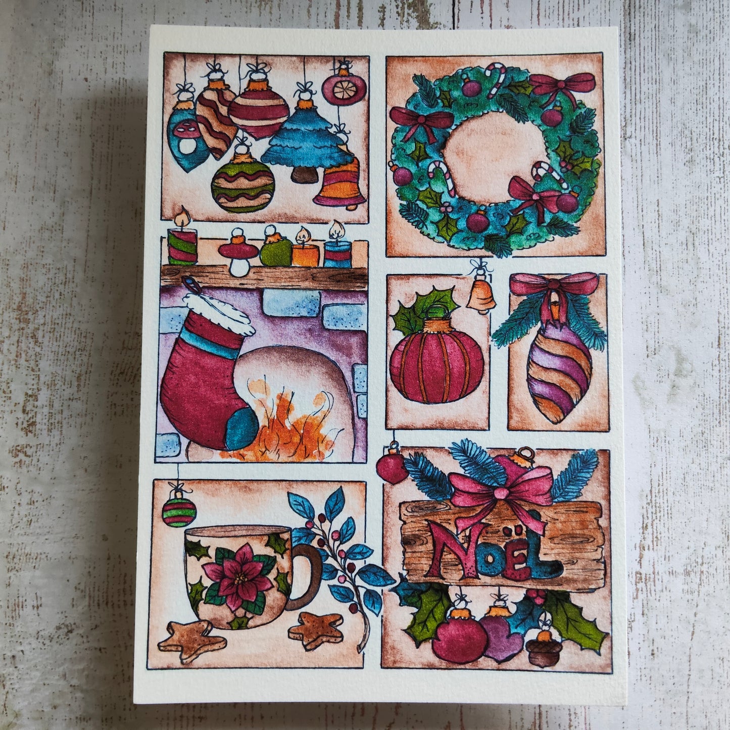 Affiche A5 Noël Cheminé Couronne Ornement Moodboard