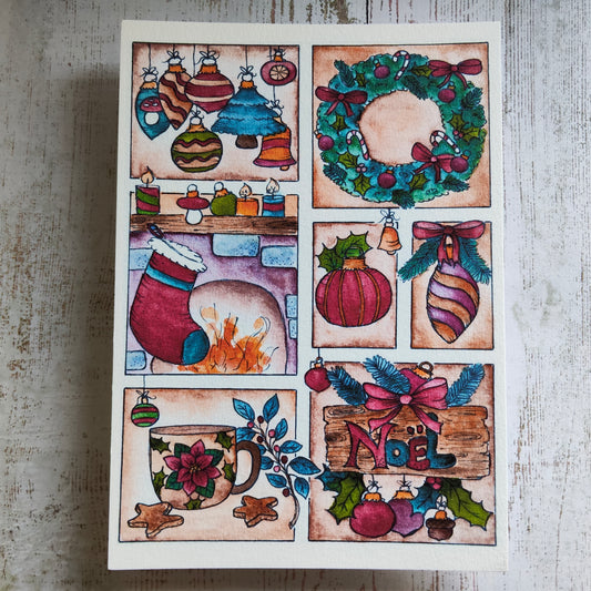 Affiche A5 Noël Cheminé Couronne Ornement Moodboard