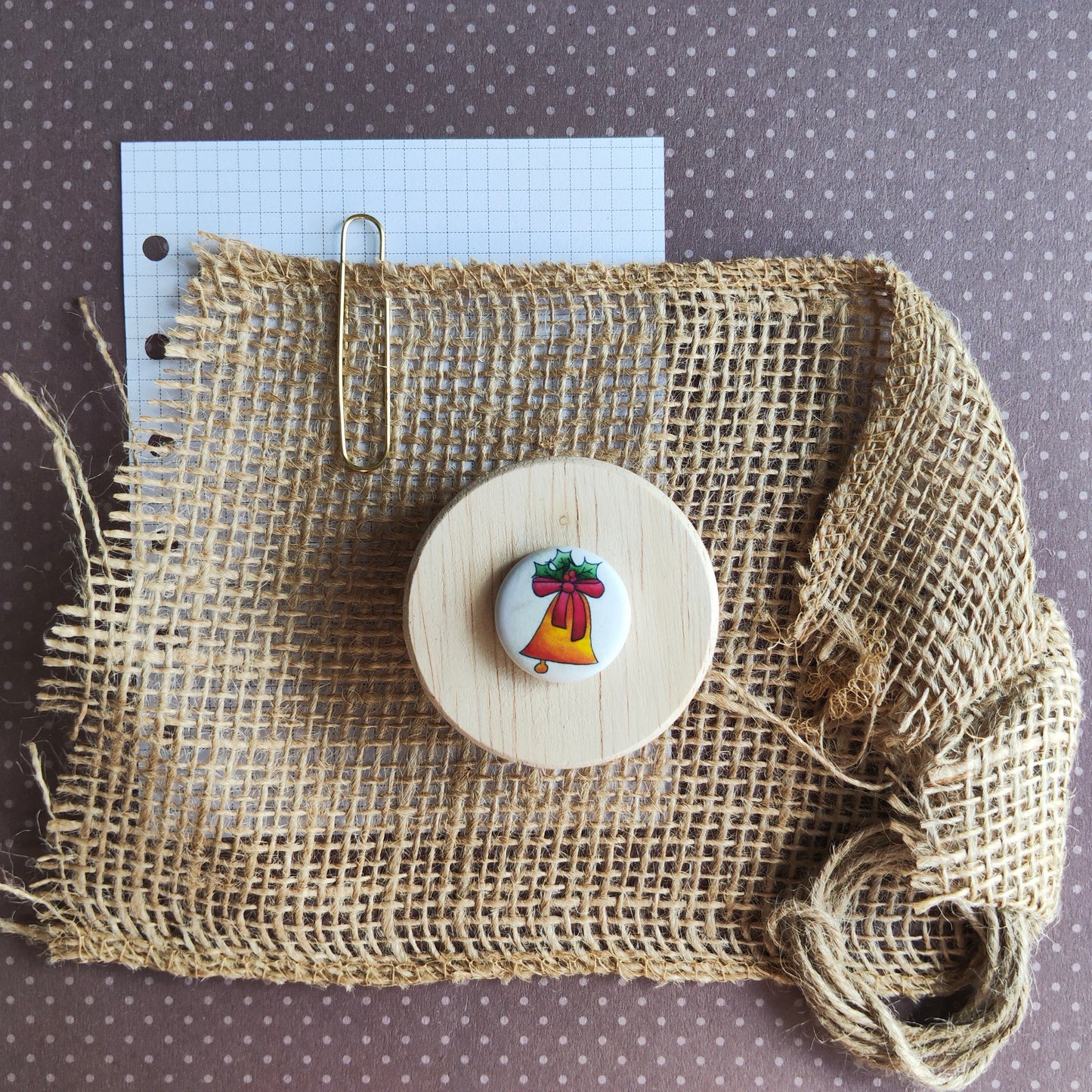 Badge Saison Hiver Cloche déco Nœud Ruban Fête Noël Hiver