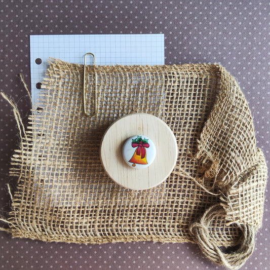 Badge Saison Hiver Cloche déco Nœud Ruban Fête Noël Hiver