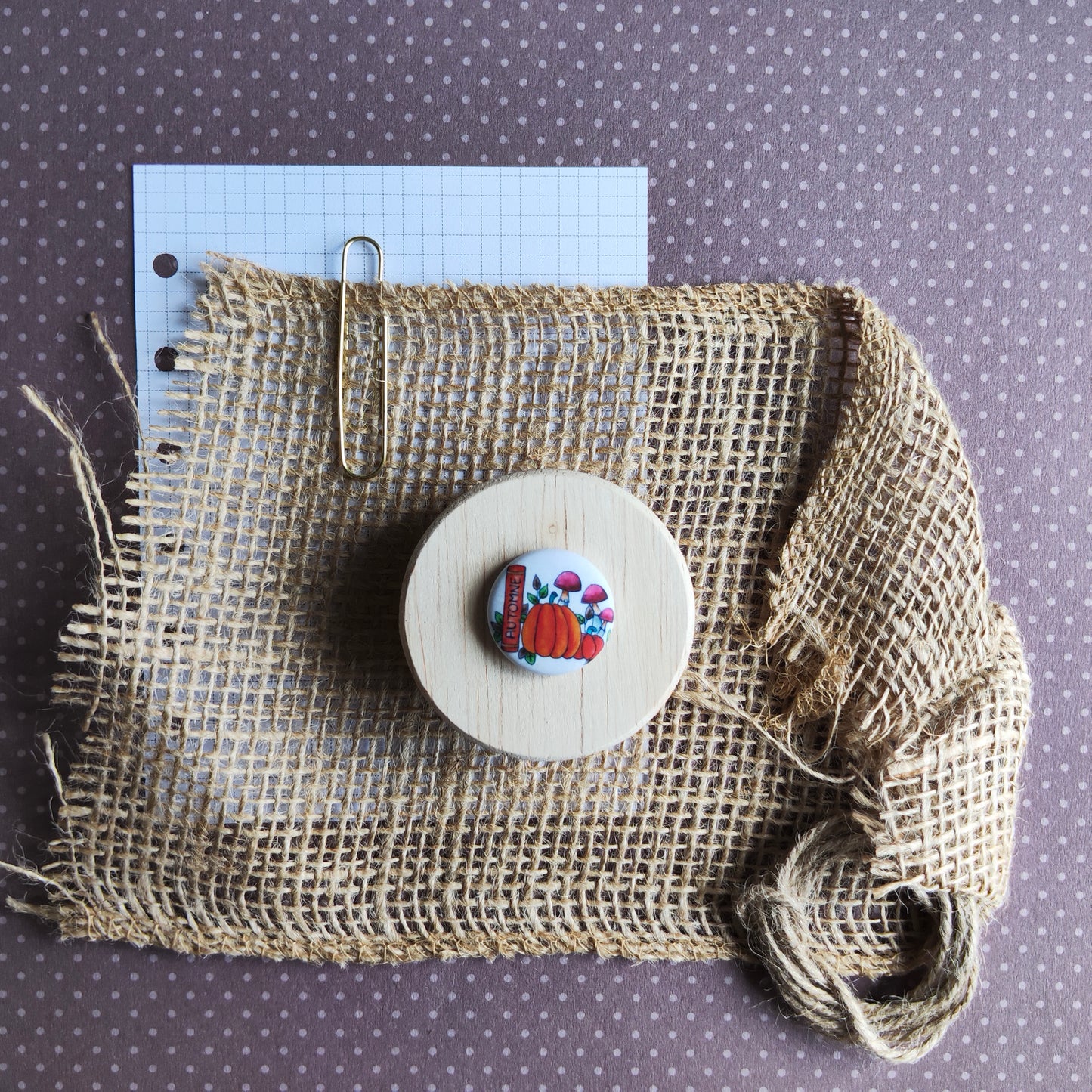 Badge Citrouille Livre sur l'automne et petit champignons