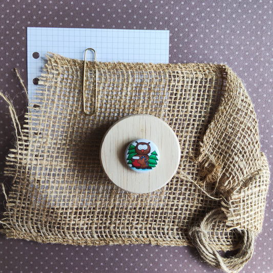 Badge Animal Mignon Hibou Arbre Sapin Fête noël hiver neige