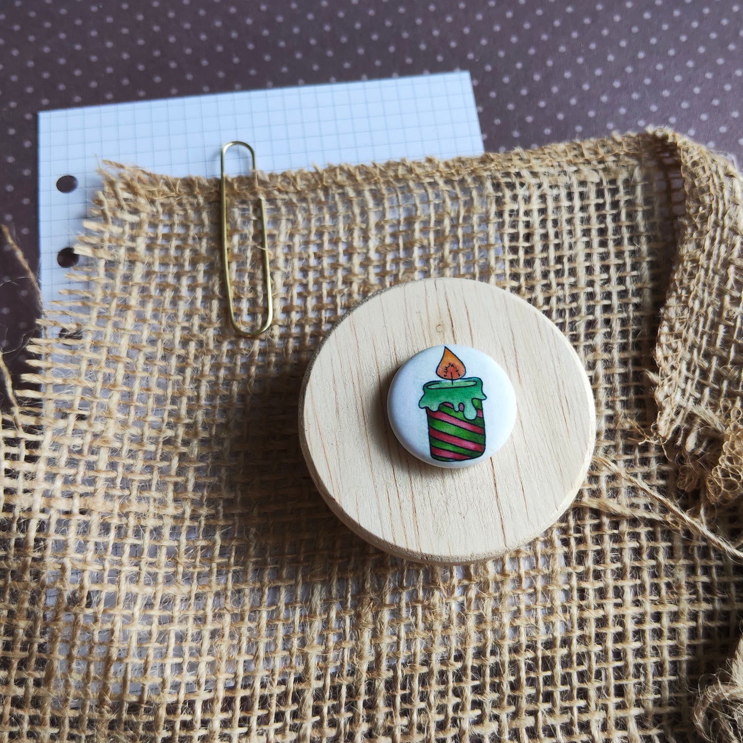Badge Fête noël Déco Bougie Vert Rouge