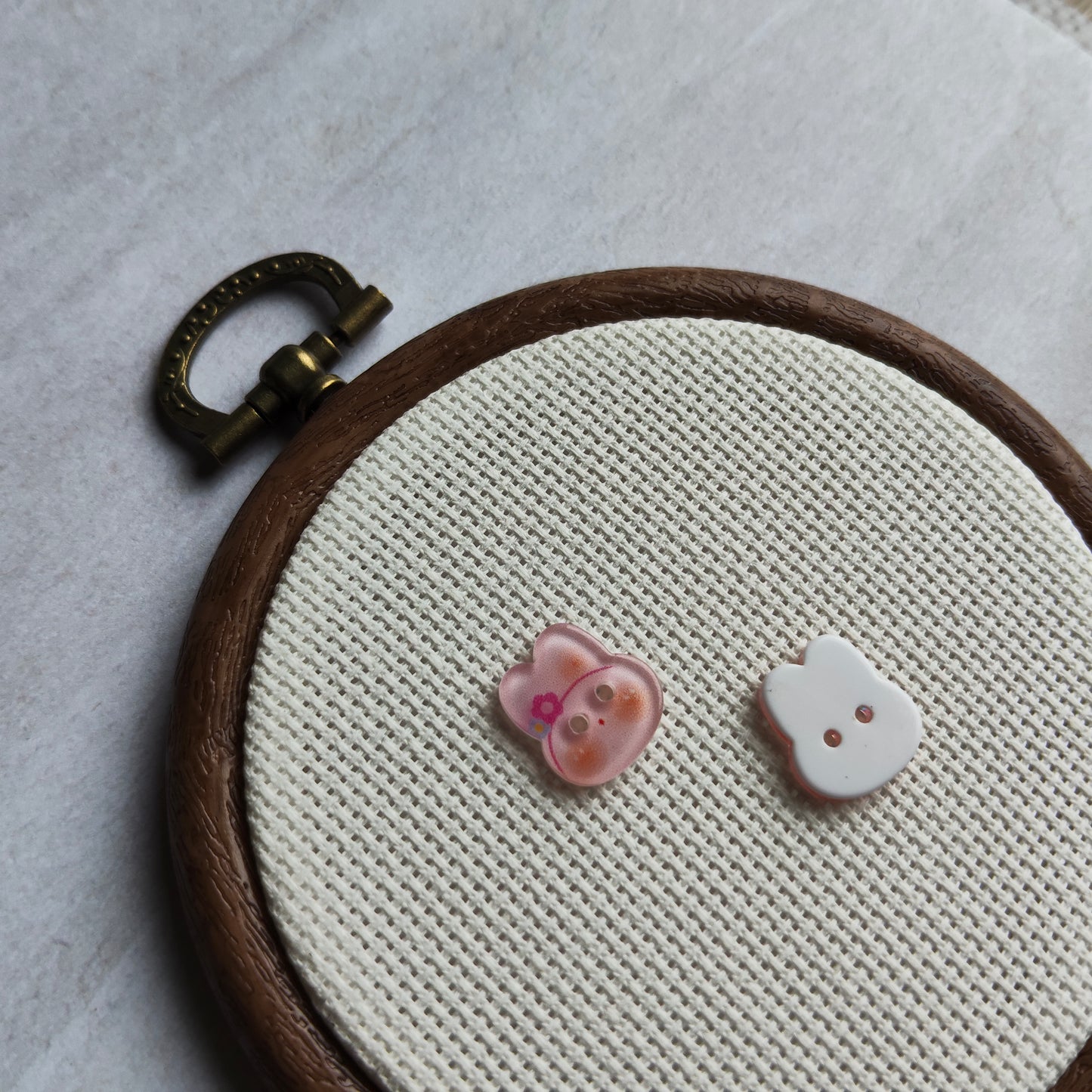 Boutons tête lapin rose fleur animal
