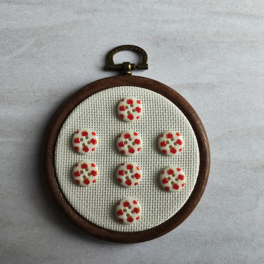Boutons rond motif fruit pomme rouge et blanc
