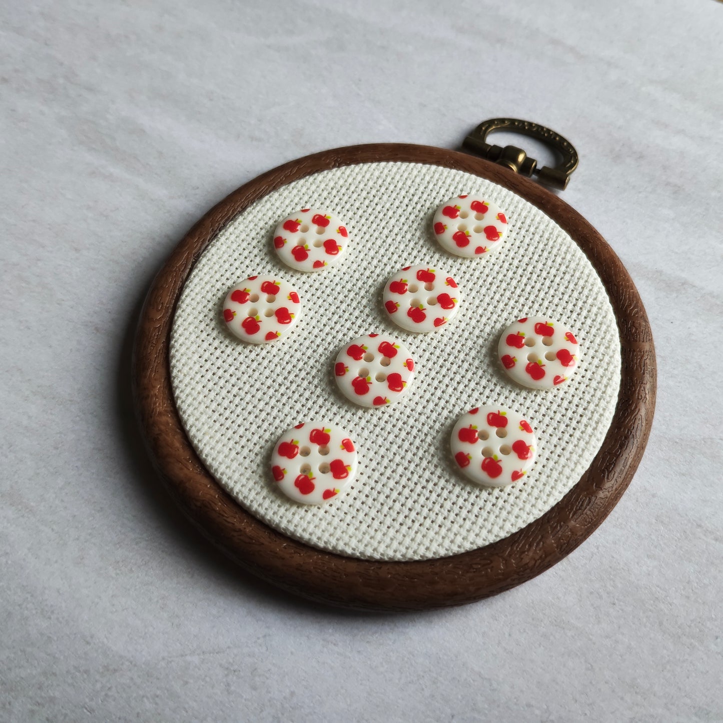 Boutons rond motif fruit pomme rouge et blanc