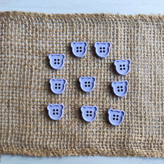 Boutons petite tête ours 1,6 cm violet animal
