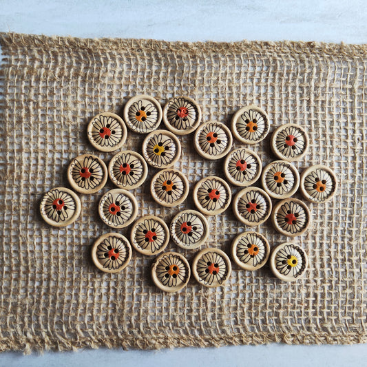 Boutons rond fleur marguerite centre orange bois