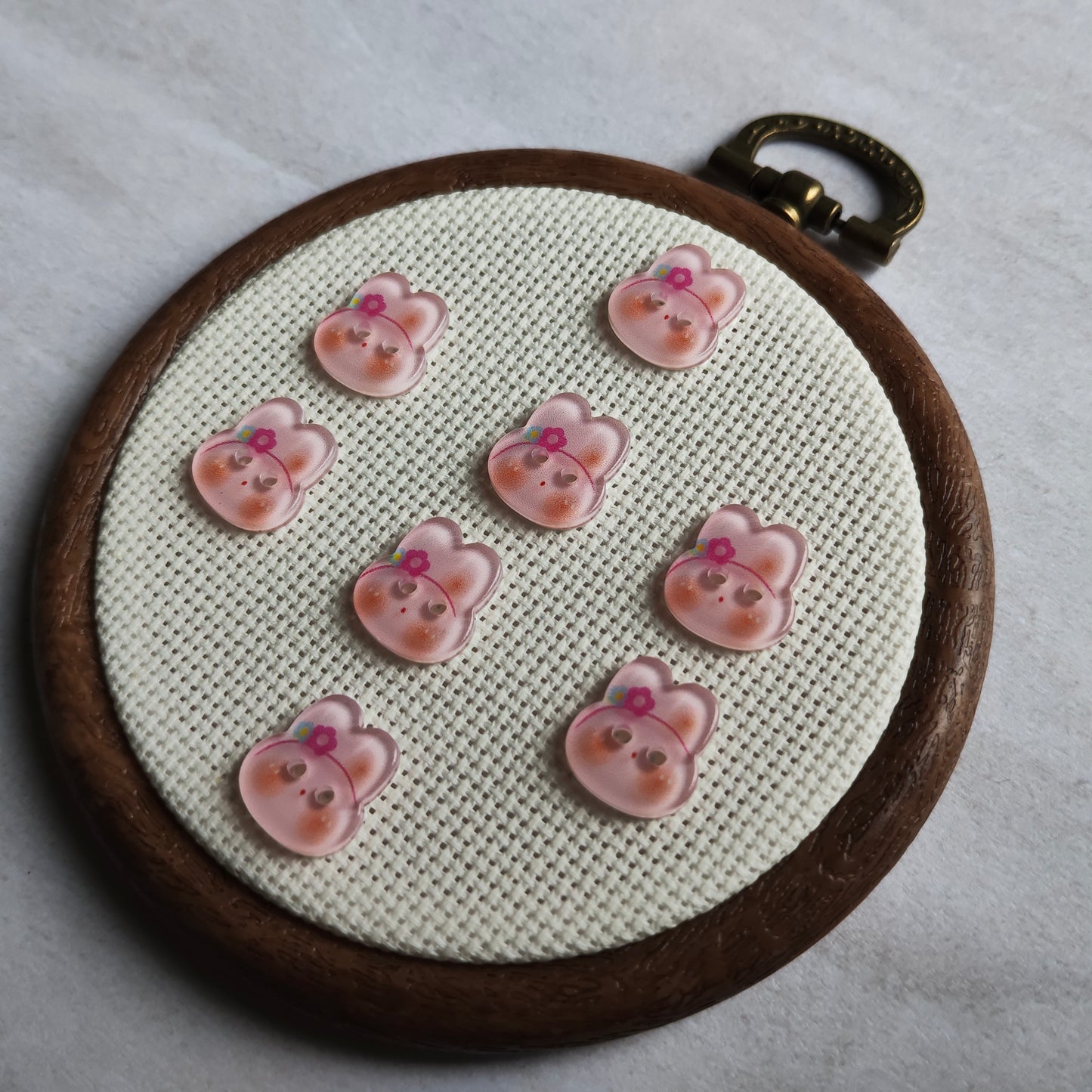 Boutons tête lapin rose fleur animal
