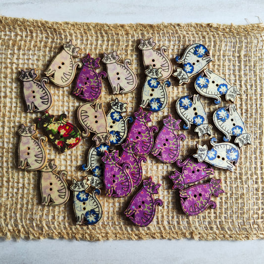 Boutons Chat coloré animal en bois