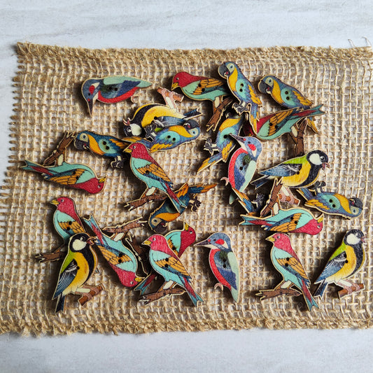Boutons bois Animaux Oiseaux