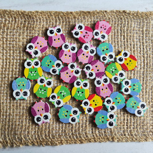 Boutons bois Hiboux Oiseau Animaux Coloré