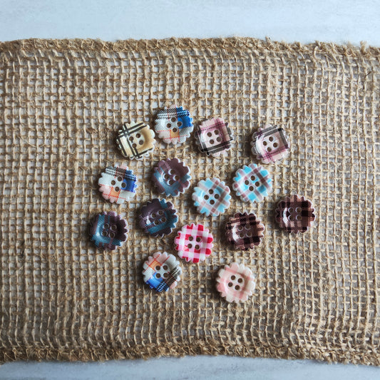 Boutons rond floral feston carreau tartan 1,6 cm