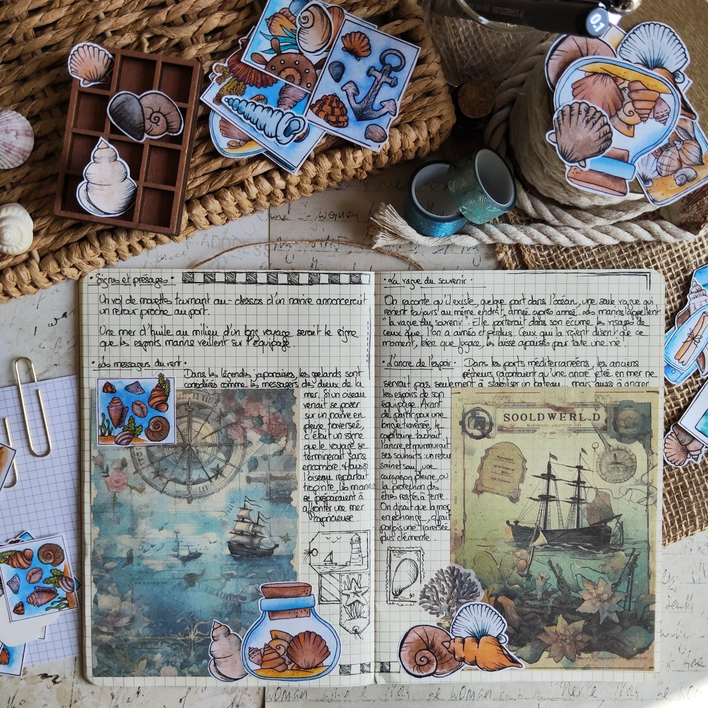 Stickers coquillages – Lot de 38 autocollants d’été à l’aquarelle - Illustrations nature et océan