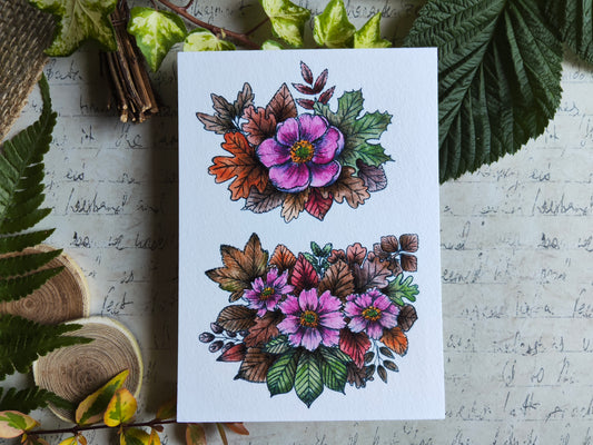 Carte Fleurs Anémone – Feuilles d’Automne et Couleurs Chaudes