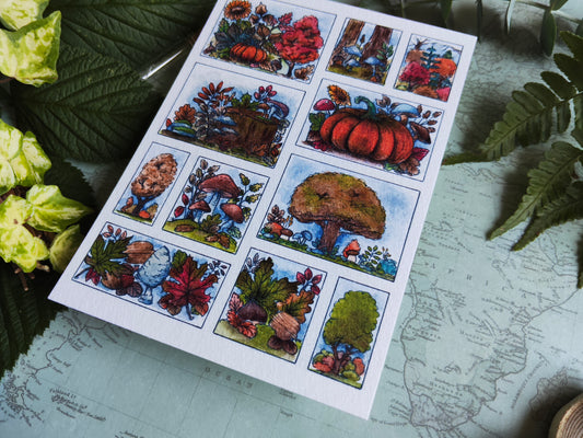 Carte Moodboard Citrouilles – Arbres, Feuilles et Teintes Orange-Brun