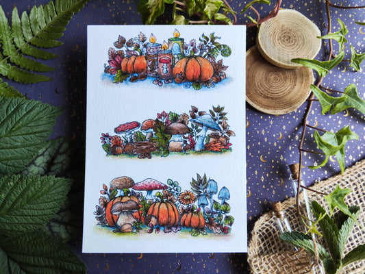 Carte Citrouilles Champignon – Contraste Automnal et Magie