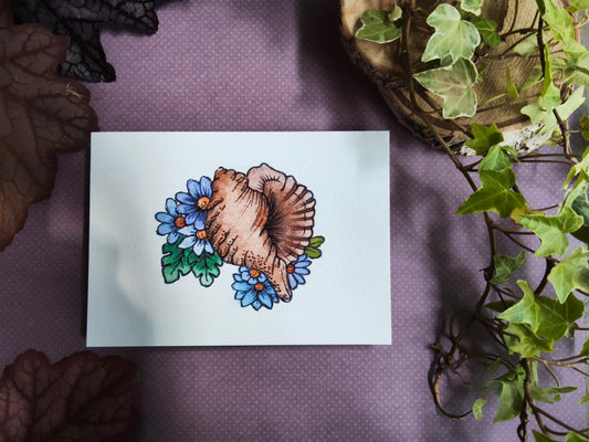 Carte Coquillage et Fleurs Bleues – Illustration Marine