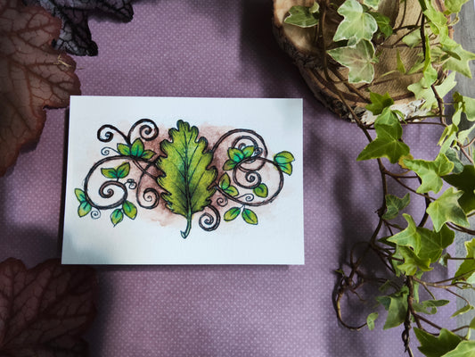 Carte Feuille Magique et Volutes – Illustration Élémentaire