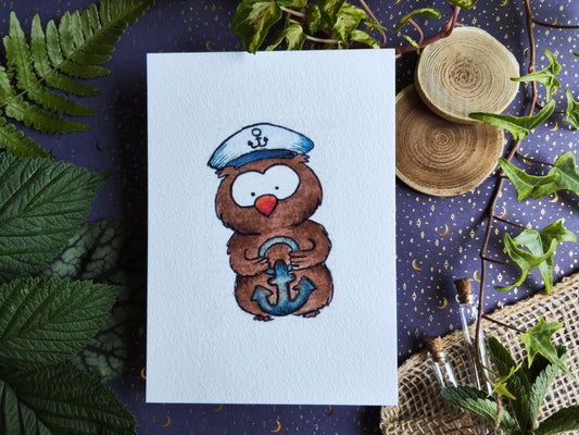 Carte Hibou Marin Rigolo – Illustration Animaux Marins