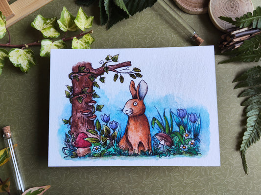 Carte Lapin et Fleurs Printanières – Illustration Douce de Saison