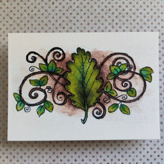 Carte Feuille Magique et Volutes – Illustration Élémentaire