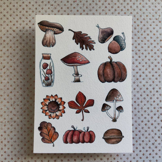 Carte Automne Nature – Feuilles, Champignons et Citrouilles
