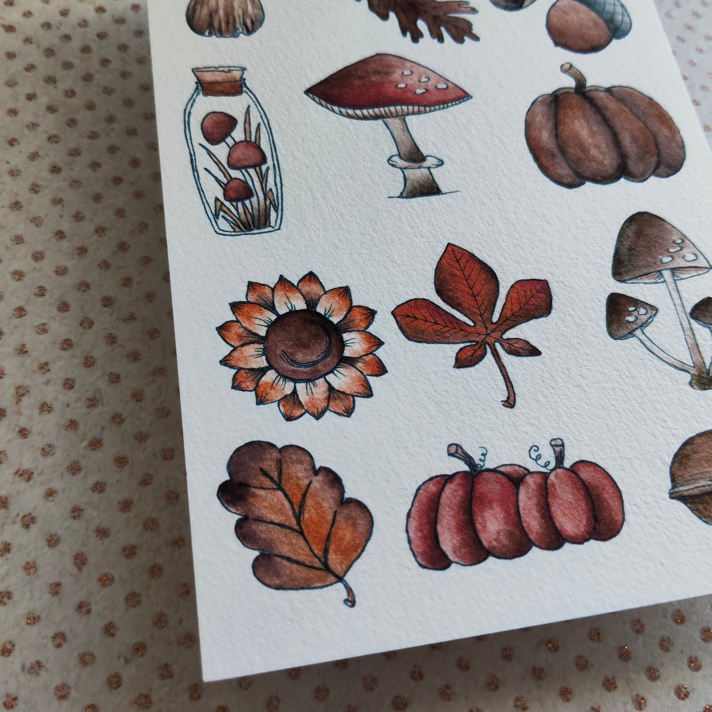 Carte Automne Nature – Feuilles, Champignons et Citrouilles