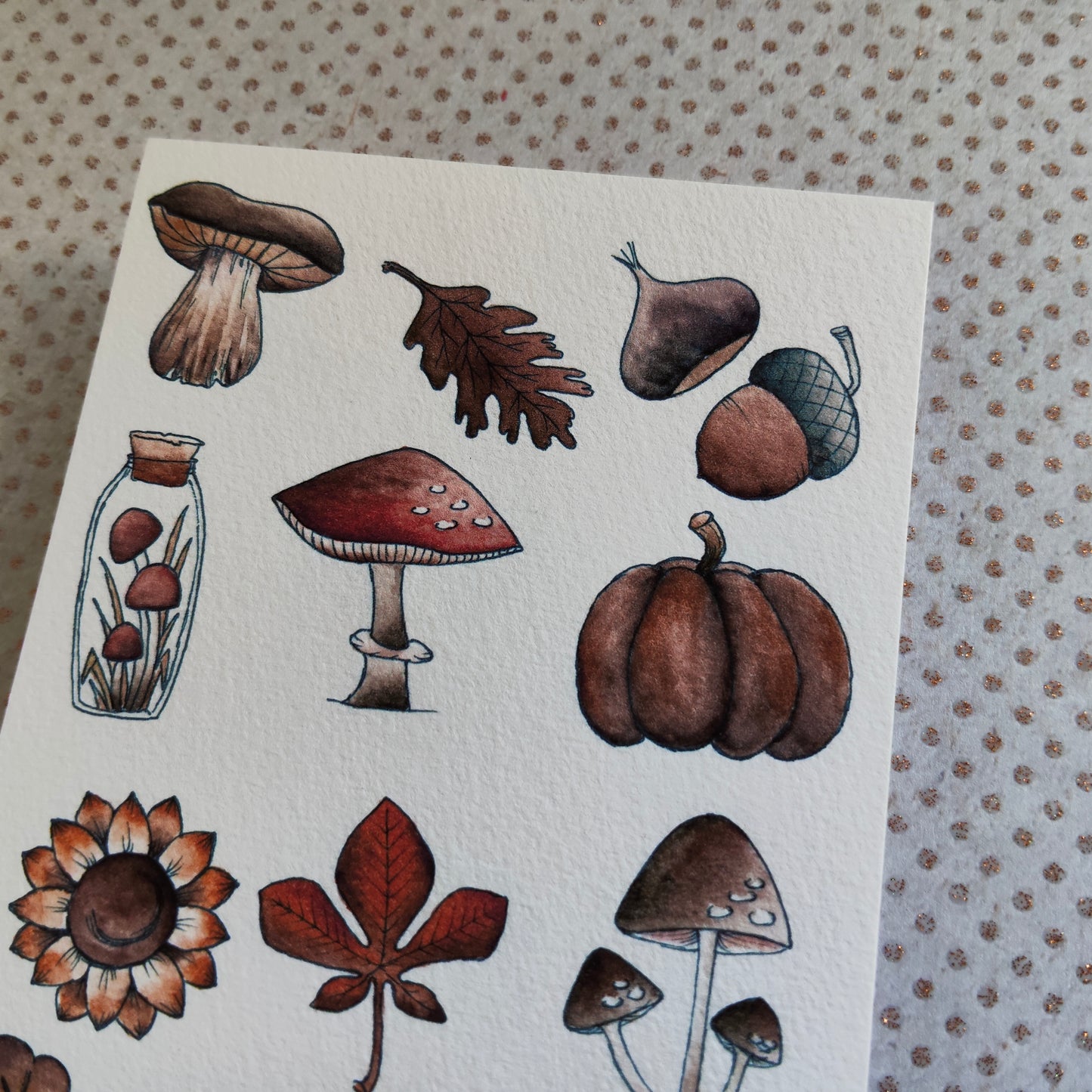 Carte Automne Nature – Feuilles, Champignons et Citrouilles