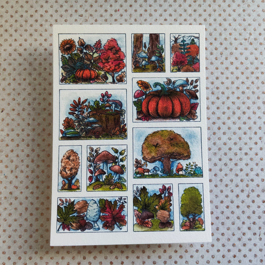 Carte Moodboard Citrouilles – Arbres, Feuilles et Teintes Orange-Brun