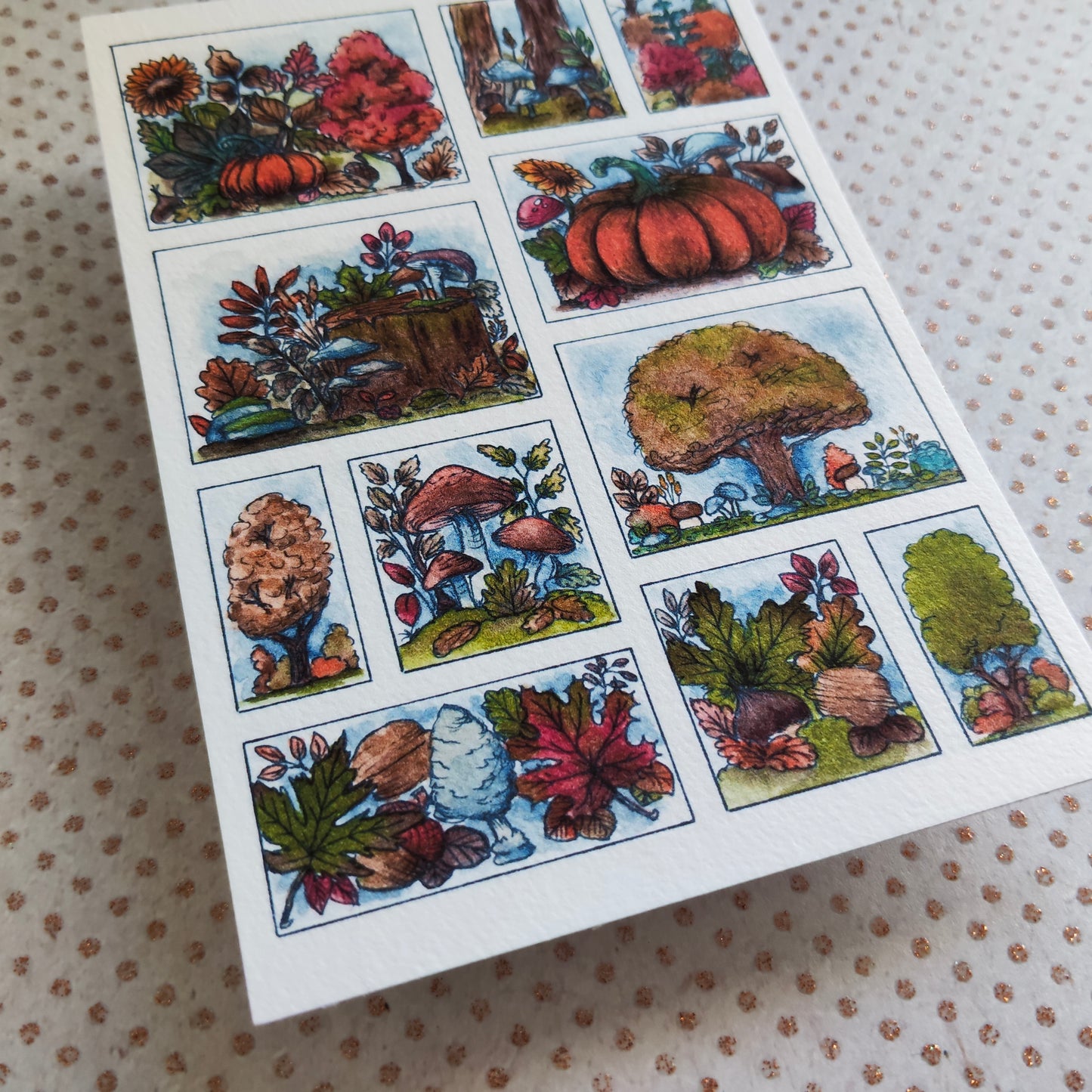 Carte Moodboard Citrouilles – Arbres, Feuilles et Teintes Orange-Brun