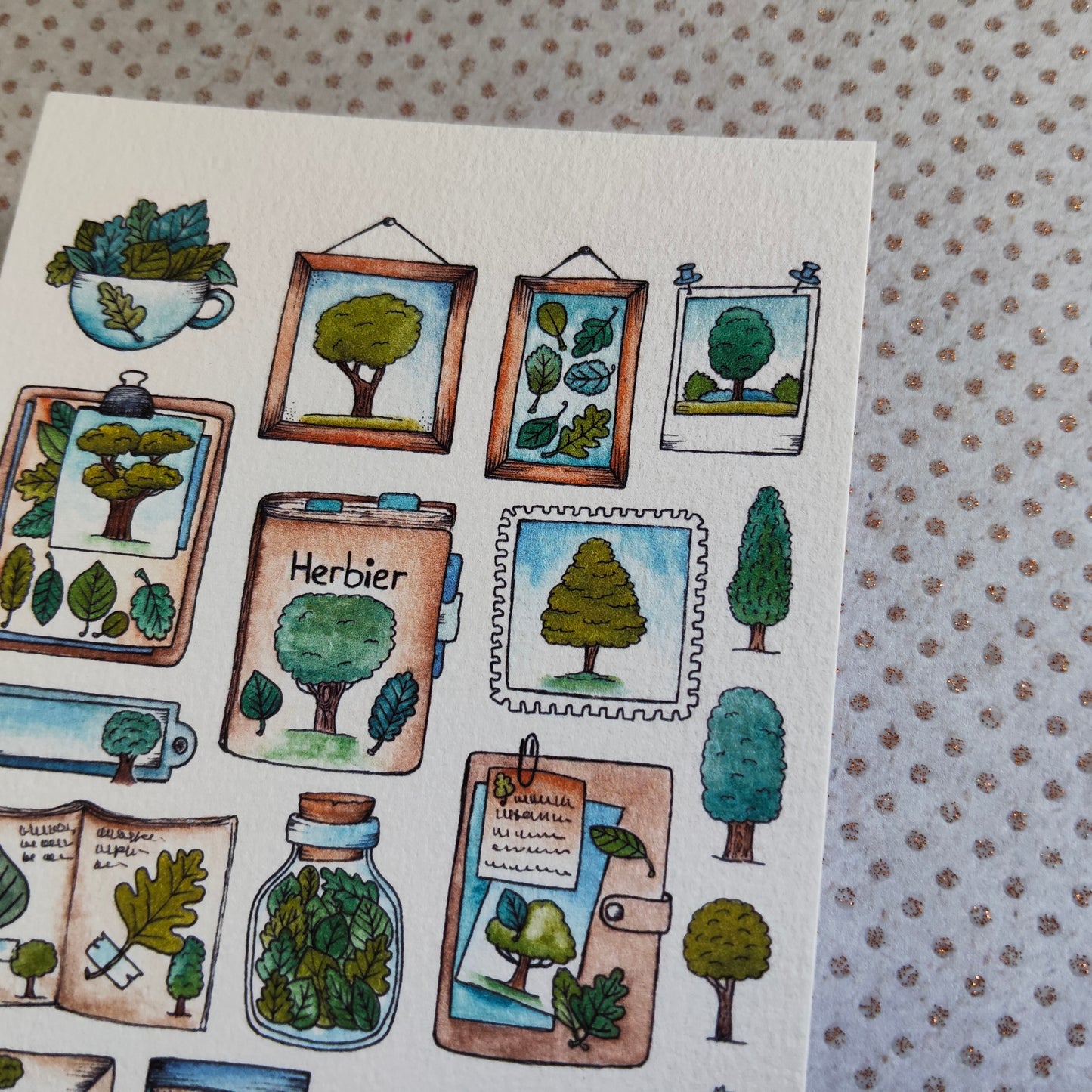 Carte Aquarelle Herbier Arbre et Feuillage – Illustration Nature Verte