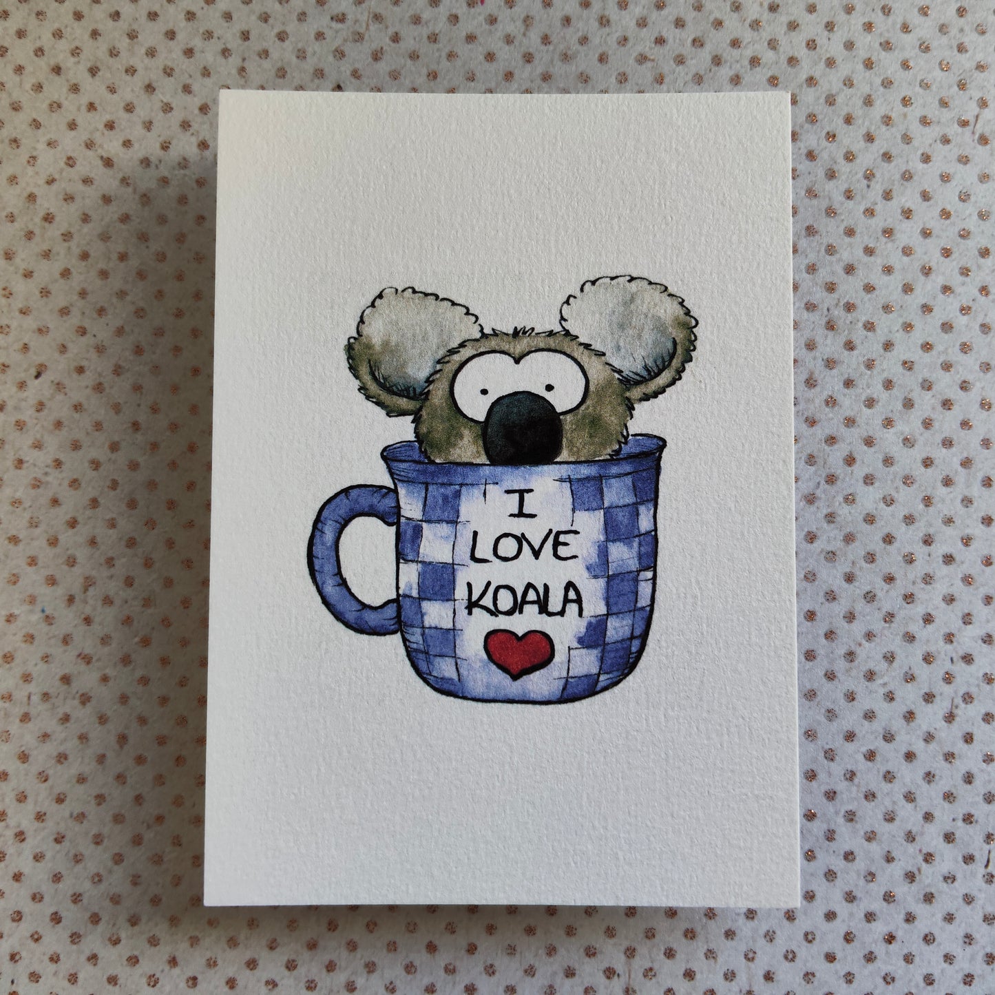 Carte koala mignon dans une tasse – Illustration imprimée A6 - Animal Aquarelle