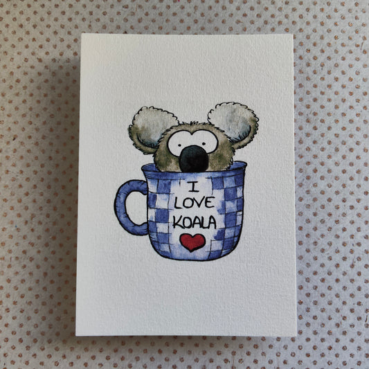 Carte koala mignon dans une tasse – Illustration imprimée A6 - Animal Aquarelle