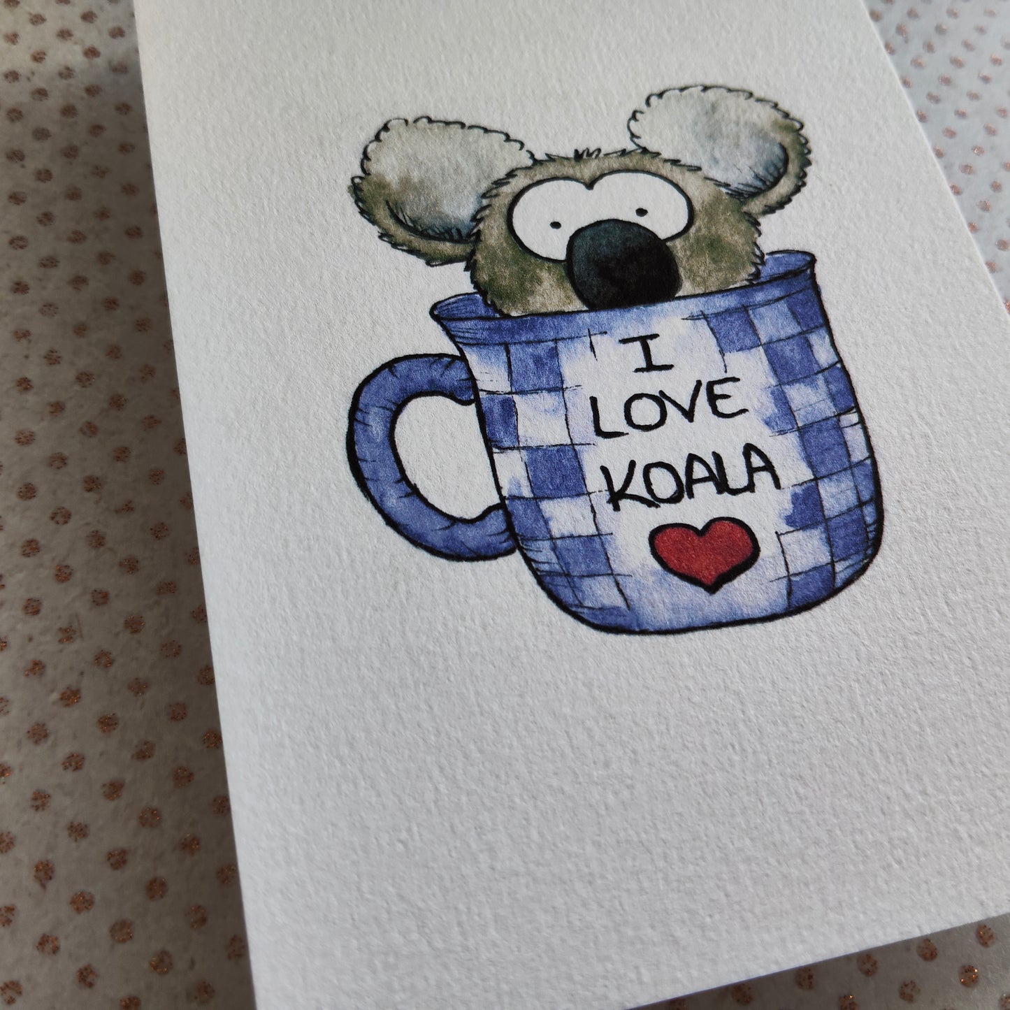 Carte koala mignon dans une tasse – Illustration imprimée A6 - Animal Aquarelle