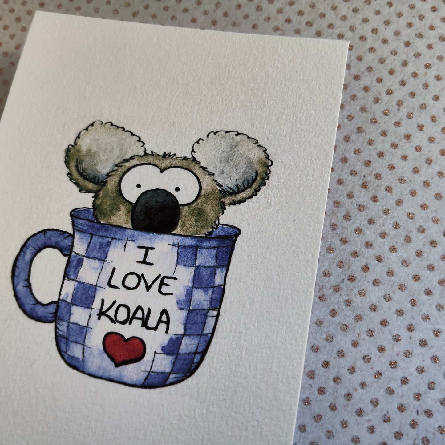 Carte koala mignon dans une tasse – Illustration imprimée A6 - Animal Aquarelle