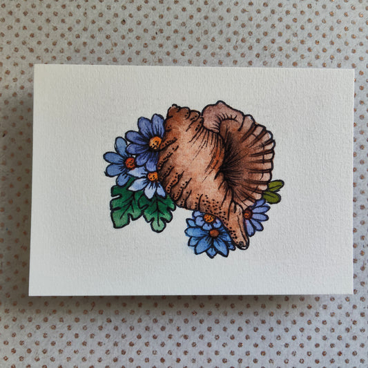 Carte Coquillage et Fleurs Bleues – Illustration Marine