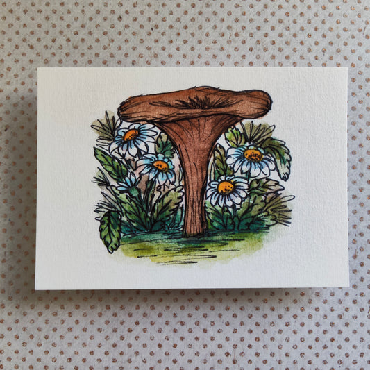 Carte Champignon Fleurs Marguerite – Illustration Jardin à l’aquarelle