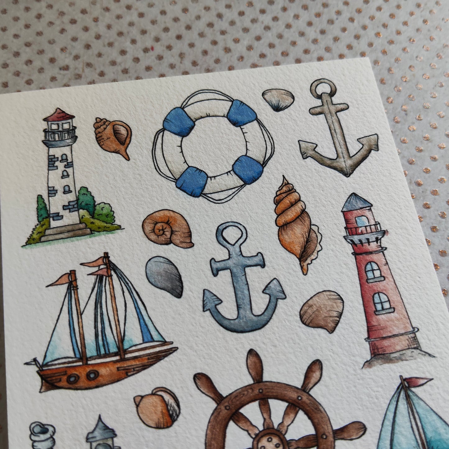 Carte Aquarelle Marin Bord de Mer Vintage