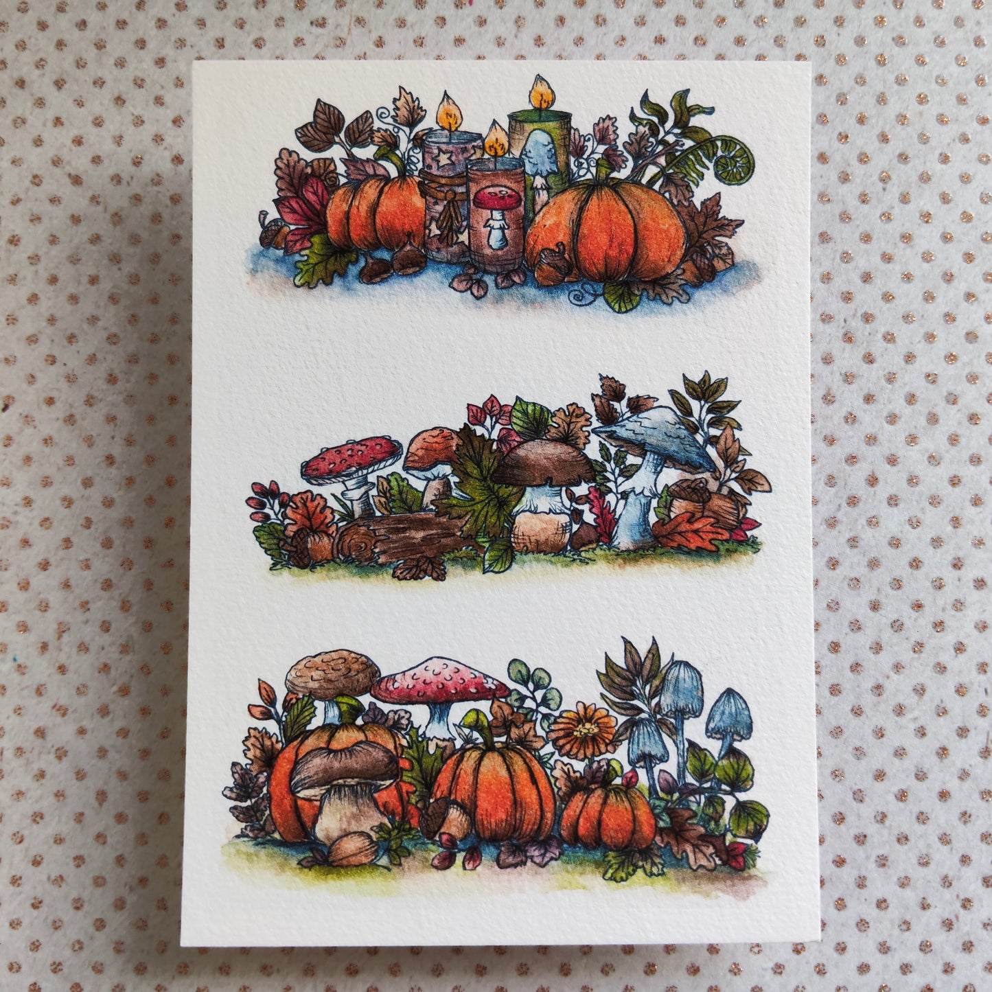 Carte Citrouilles Champignon – Contraste Automnal et Magie